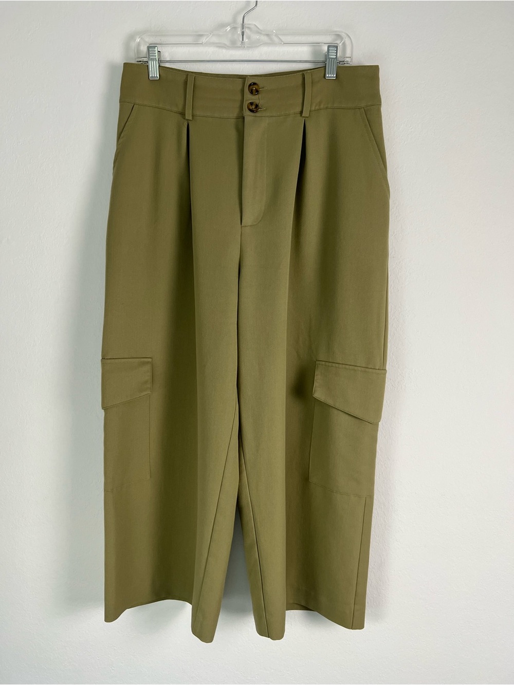 AND NOW THIS Olive Green High Rise Wide Leg Cargo Pants Fall Vacation Office